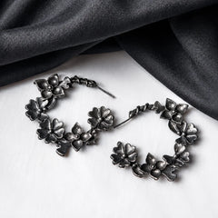 Oxidised Black Metal Floral Hoops