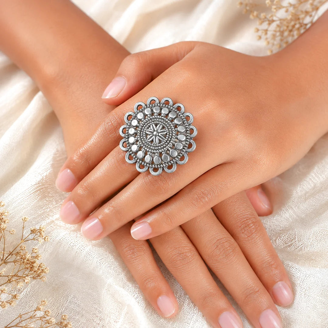 Floral Oxidised Ring