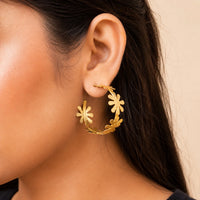 Textured Brass Floral Hoops