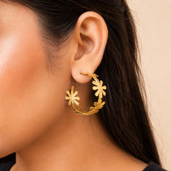 Textured Brass Floral Hoops