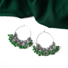 Oxidised Beaded Colourful Jhumka Hoop Earrings