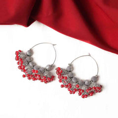 Oxidised Beaded Colourful Jhumka Hoop Earrings