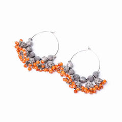 Oxidised Beaded Colourful Jhumka Hoop Earrings