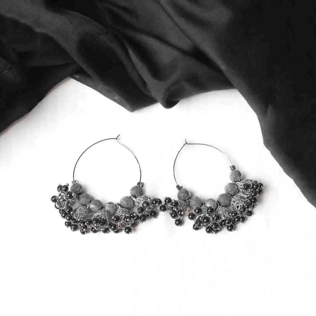 Oxidised Beaded Colourful Jhumka Hoop Earrings