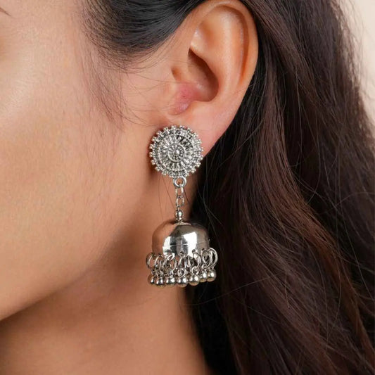 Intricate Silver Small Dome Bell Jhumka