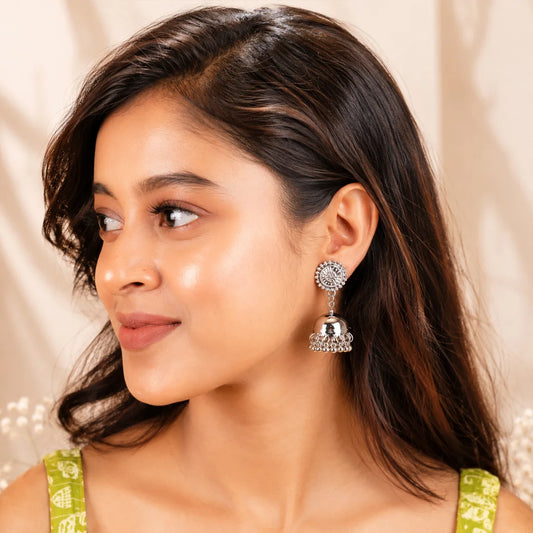 Intricate Silver Small Dome Bell Jhumka