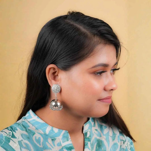 Silver Intricate Dome Bell Jhumka