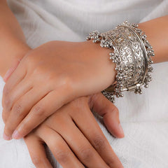 Ethnic Silver Ghungroo Cuff Bangle