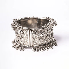 Ethnic Silver Ghungroo Cuff Bangle