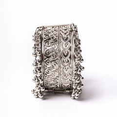 Ethnic Silver Ghungroo Cuff Bangle