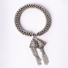 Silver Beaded Triangular Chain Tassel Bracelet