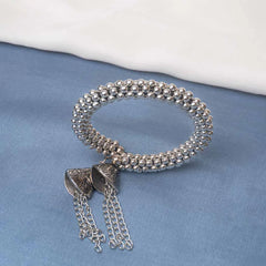 Silver Beaded Triangular Chain Tassel Bracelet