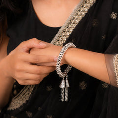 Silver Beaded Triangular Chain Tassel Bracelet