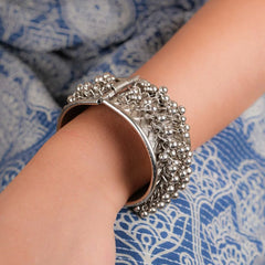 Silver Wavy Ghungroo Cuff Bracelet