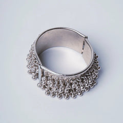 Silver Wavy Ghungroo Cuff Bracelet