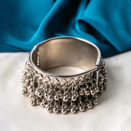 Silver Wavy Ghungroo Cuff Bracelet