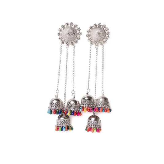 Silver Long Multi Colour Beaded Jhumka Earrings