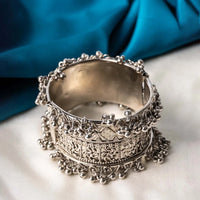 Intricate Silver Ghungroo Cuff Bangle
