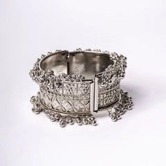 Intricate Silver Ghungroo Cuff Bangle