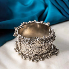 Intricate Silver Ghungroo Cuff Bangle