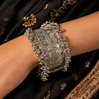 Intricate Silver Ghungroo Cuff Bangle