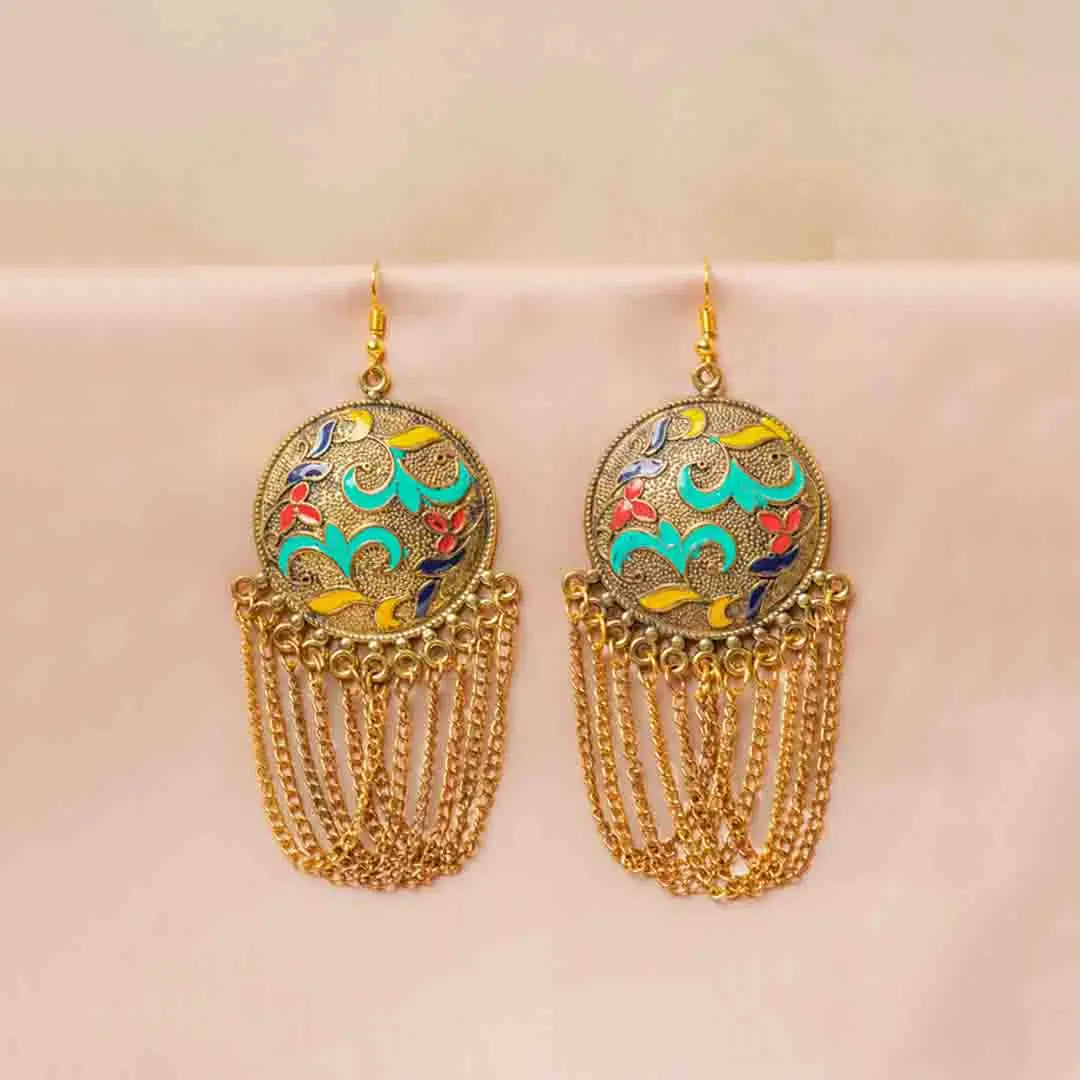 Golden Oxidised Laq Earrings
