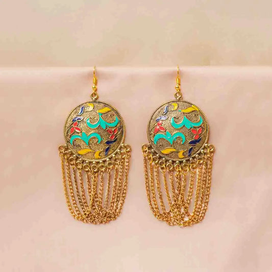 Golden Oxidised Laq Earrings