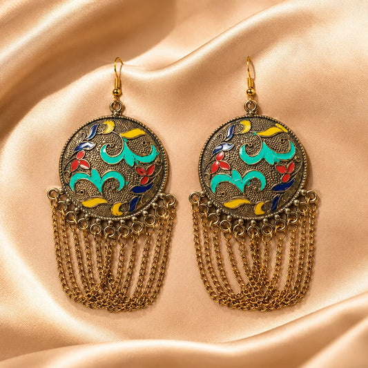 Golden Oxidised Laq Earrings