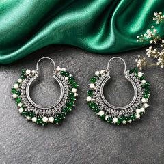 Silver Tone Moti Hoop Earrings