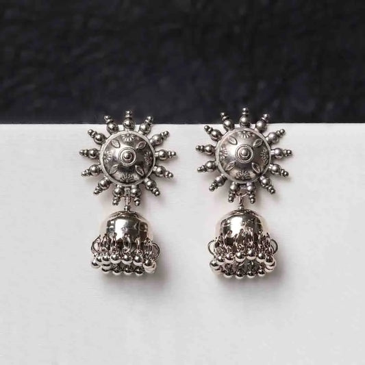 Oxidised Chakra Jhumka Earrings