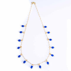 Beaded Pearl Oval Golden Necklace