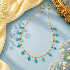 Beaded Pearl Oval Golden Necklace