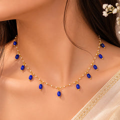Beaded Pearl Oval Golden Necklace