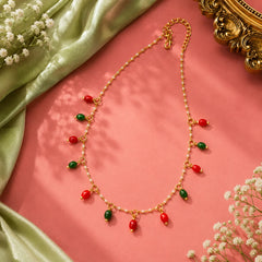 Beaded Pearl Oval Golden Necklace