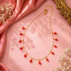 Beaded Pearl Oval Golden Necklace