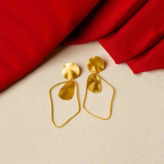 Brass Assymetrical Hollow Dangle Earrings