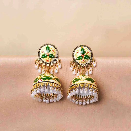 Meenakari Leaf Work Jhumka