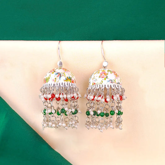 Floral Meenakari Beaded Pearl Jhumka
