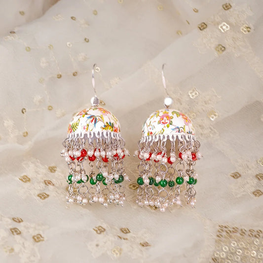 Floral Meenakari Beaded Pearl Jhumka
