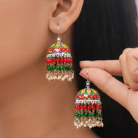 Floral Meenakari Beaded Jhumka