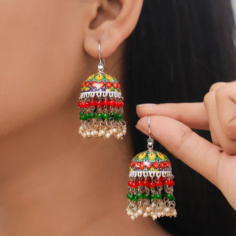 Floral Meenakari Beaded Jhumka