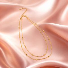 Layered Beaded Ball Chain Necklace - 18K Gold Plated
