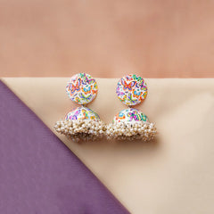 White Butterfly Pearl Meenakari Jhumka