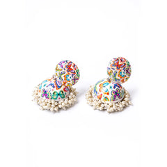 White Butterfly Pearl Meenakari Jhumka