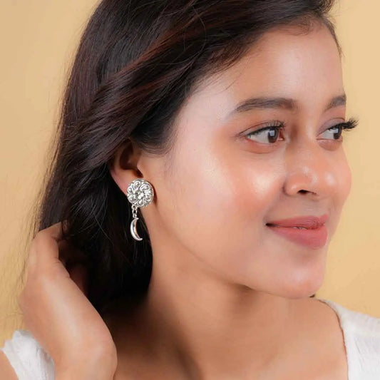 Intricate Floral Crescent Stud Earrings