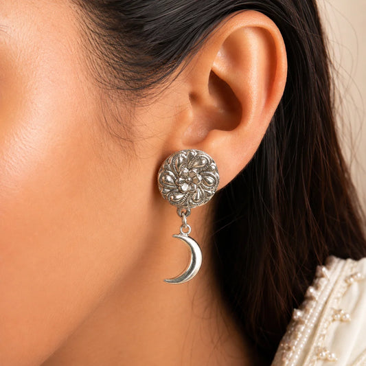 Intricate Floral Crescent Stud Earrings