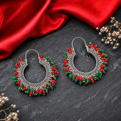 Silver Tone Moti Hoop Earrings
