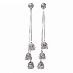 Oxidised Long Triple Jhumka Earrings