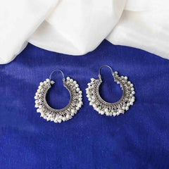Silver Tone Mogra Pearl Hoop Earrings