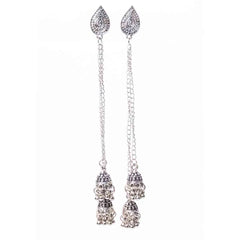 Oxidised Long Teardrop Jhumka Earrings
